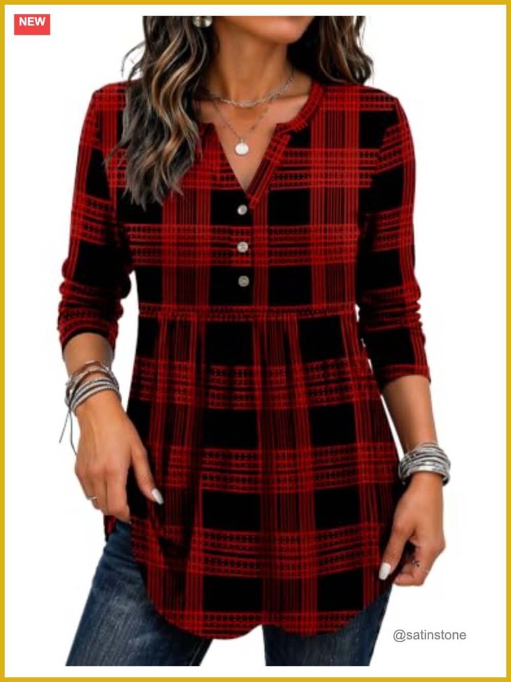 Zeagoo Women's Long Sleeve Henley Tunic Blouse Boho Pleated Top